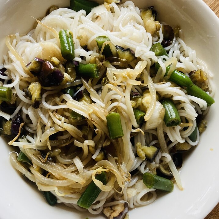 ナスともやしとインゲンのそうめん